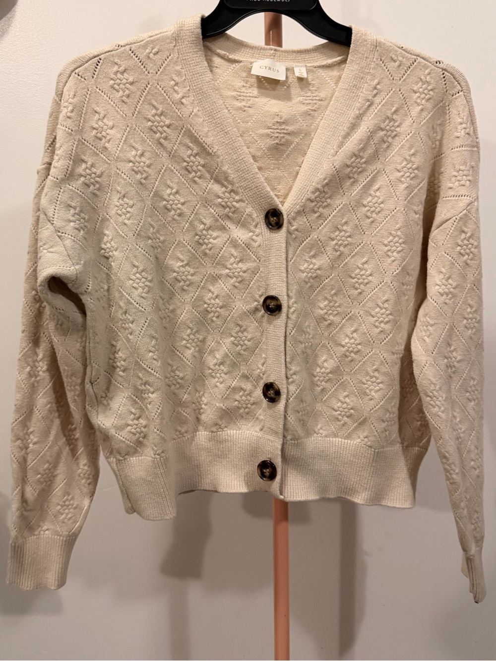 Cyrus Cream Textured Knit Button-Front Cardigan
